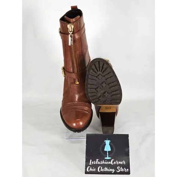 Michael Kors Women's Brown Leather High Heel Mid Calf Boots  Size 10W 302 - Picture 3 of 15